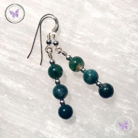 Moss Agate Silver Bead Earrings